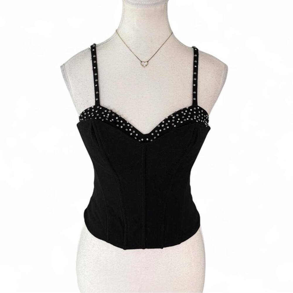 Y2K Vintage 2000s Sexy Bebe black corset top silver studs along neckline Size XS